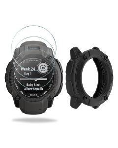 Protector de visualización de reloj (3 + 1 unidad), compatible con garmin instinct 2x unidades solares, película de vidrio templado antiarañazos, cobertura completa de alta definición y funda protectora de TPU suave