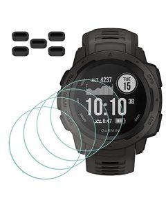 MTHGH - Protector de visualización para Garmin Instinct/Instinct (Solar), reloj inteligente táctico [4 unidades] + tapones antipolvo, 5 unidades, película de dureza 9H, película de vidrio templado ultrafina