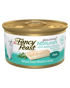 Purina Fancy Feast Grain Free, Natural Pate Wet Cat Food, Gourmet Naturals Natural Ocean Whitefish Recipe - (12) 3 oz. Cans