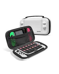 tomtoc Funda para Nintendo Switch/Switch OLED, Estuche Protección de Transporte para Switch con 12 Cartuchos de Juego, Bolsa Rígido de Viaje con Bolsillo para Joy-con y Accesorios, Blanco