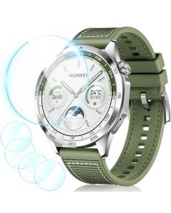 BSMKD 4PCS Mica Pantalla Huawei Watch GT4 46mm, 41mm, Protector Pantalla Compatible con Huawei Watch GT4 46mm, HD Cristal Vidrio Templado Protector 9H Ultra-Thin Anti-Rasguños, Claro