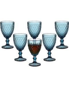 Vasos de Cristal, EASYTAO Juego de 6 Copas de Vino con Diseño de Diamante 240ml, Tazas de Vidrio Clásico Y Vintage, Termo Clásico Y Vintage, Perfectos para Uso en Casa, Restaurante Y en Fiestas (Azul)