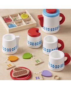 Melissa & Doug Juego para Preparar y Servir el Té, Juguete de Madera, Juego de Imitación, Set de Servicio de Té, Colores Brillantes