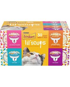 Purina Friskies Grain Free, Natural Gravy Wet Cat Food Compliment; Lil' Soups Variety Pack - (30) 1.2 oz. Cups