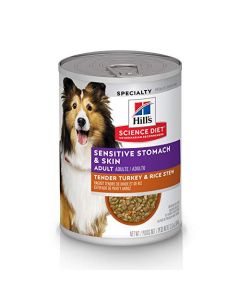 Hill's Science Diet Canned Dog Food, Adult, Sensitive Stomach & Skin, Tender Turkey & Rice Stew, 12.5 oz, 12 pk