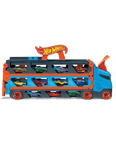 Hot Wheels City, Remolque de Carreras, Pista de Juguete, con 3 Vehículos a Escala, 4+ Años