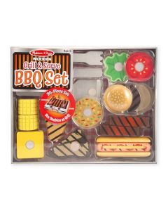 Melissa & Doug Set de BBQ para Asar y Servir, Juguete de Madera, Comida de Juguete, Juego de Imitación (20 Piezas)