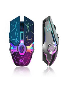 Free wolf X13 Mouse Inalámbrico Gamer, Ratón Inalámbrico Recargable Luz RGB, 7 Botone y 3 DPI Ajustable, Clic Silencioso, Reposo Automático, Preciso, Rápido, Ergonómico, para Video Juegos o en Oficina