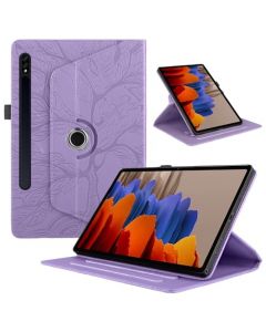 Vaitasy Funda para Samsung Galaxy Tab S9 Plus de 12.4 Pulgadas 2023, Funda para Galaxy Tab S9+ diseño de follaje en Relieve de Piel sintética, Carcasa Soporte rotación de 360 Grados, Color Púrpura