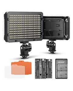 NEEWER Regulable 176 LED Video Luz con 2-Pack 2600mAh Li-Ion Bateria y Dual USB Bateria Cargador Kit de Iluminación para Canon, Nikon y Otras Cámaras Réflex Digitales para Foto Studio Video Disparo