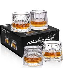 PThink juego de 4 vasos de whisky de cristal, vasos de whisky de alta calidad, vasos antiguos de 160ml, vasos gruesos whisky, cócteles, coñac, ron (4)