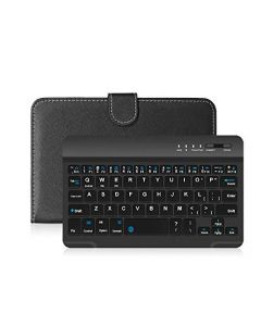 Tomshin Teclado inalámbrico BT de Cuero PU portátil con Funda Protectora para teléfonos móviles de 4,5-6,8 Pulgadas Teclado Negro