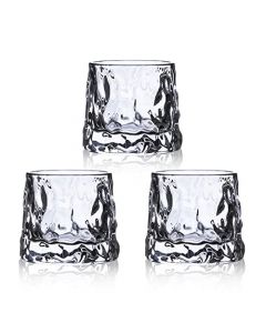 RareCi - Vasos de whisky de vidrio de fondo plano, juego de 3 vasos escocés de primera calidad, de 5 onzas, vasos antiguos, gruesos con peso inferior para beber bourbon, escocés, cócteles (textura