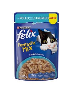 Purina Felix Pouches Fantastic Mix con Salsa de Pollo y Cangrejo Caja con 24 sobres de 85g c/u