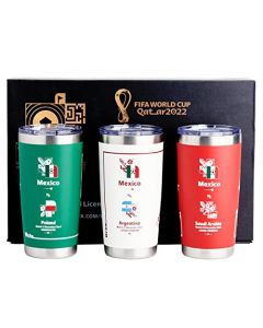 NORDAY | Vasos de Acero Inoxidable - Set de 3 Vasos Térmicos 20oz | Seleeción Mexicana - Mundial Futbol | Edición Limitada | Mantiene la Temperatura Entre 8 y 24 Horas - Termos para Cafe - Frío y Caliente | Tapa Antiderrame | Súper Resistente