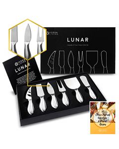 LUNAR Primo Juego de cuchillos de queso de 6 piezas – Colección completa de cuchillos de queso de acero inoxidable (listo para regalo)