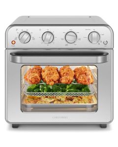 Chefman Combo de horno tostador de freidora de aire, 7 en 1, horno de convección extra grande de 18 L, cocinar una pizza de 10 pulgadas, temporizador integrado, apagado automático, acero inoxidable