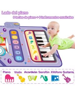 OYEWRK Tapete Musical para Niños,2-in-1 Tapete Musical con Tambor,Teclado de Suelo Plegable con 7 Sonidos de Instrumentos con 13 Canciones de demostración y 8 Canciones rítmicas