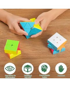 CJLWXCKW Juego de Cubos de Velocidad, Juego de Cubos Mágicos Sin Pegatinas 2x2, 3x3, Pirámide Escarchada Puzzle Cubos, Adecuado para Niños, Adolescentes y Adultos