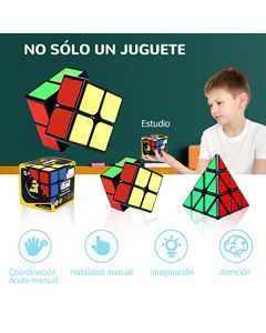 LLXXM 3 Piezas Juego de Cubo de Velocidad, Kit Speed Cube Profesional, Cubo de 2×2 3×3 Pirámide, Ejercitar Capacidad Razonamiento y Aliviar Estrés para Niños y Adultos(Borde Negro)