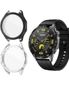 TIMELI 2Piezas Mica Protector Compatible con Huawei Watch GT4 46mm,TPU Funda Protectora Caso para Huawei Watch GT4 de 46mm (para Huawei Watch GT4 de 46mm, Negro+Transparente)