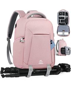 Mochila para Camara Fotografica, Bolsa Mochila Profesional para Camara, Mochila Impermeable para Portátil de 14 15.6 pulgadas con Divisores Desmontables y Cubierta para la lluvia, Negro, Rosa