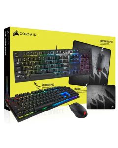 Corsair Kit Gamer 3 en 1 Teclado K60 RGB Pro + Mouse Harpoon RGB Pro + Mousepad MM300, Alámbrico, USB, Negro